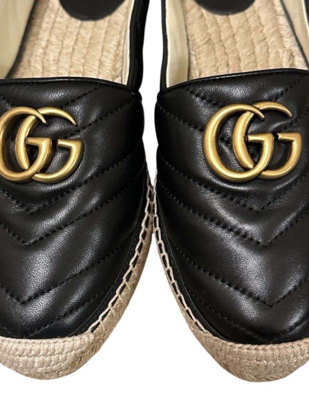 NWT GUCCI Charlotte GG Black Quilted Leather Espadrille Flats EU 8 - Picture 5 of 13